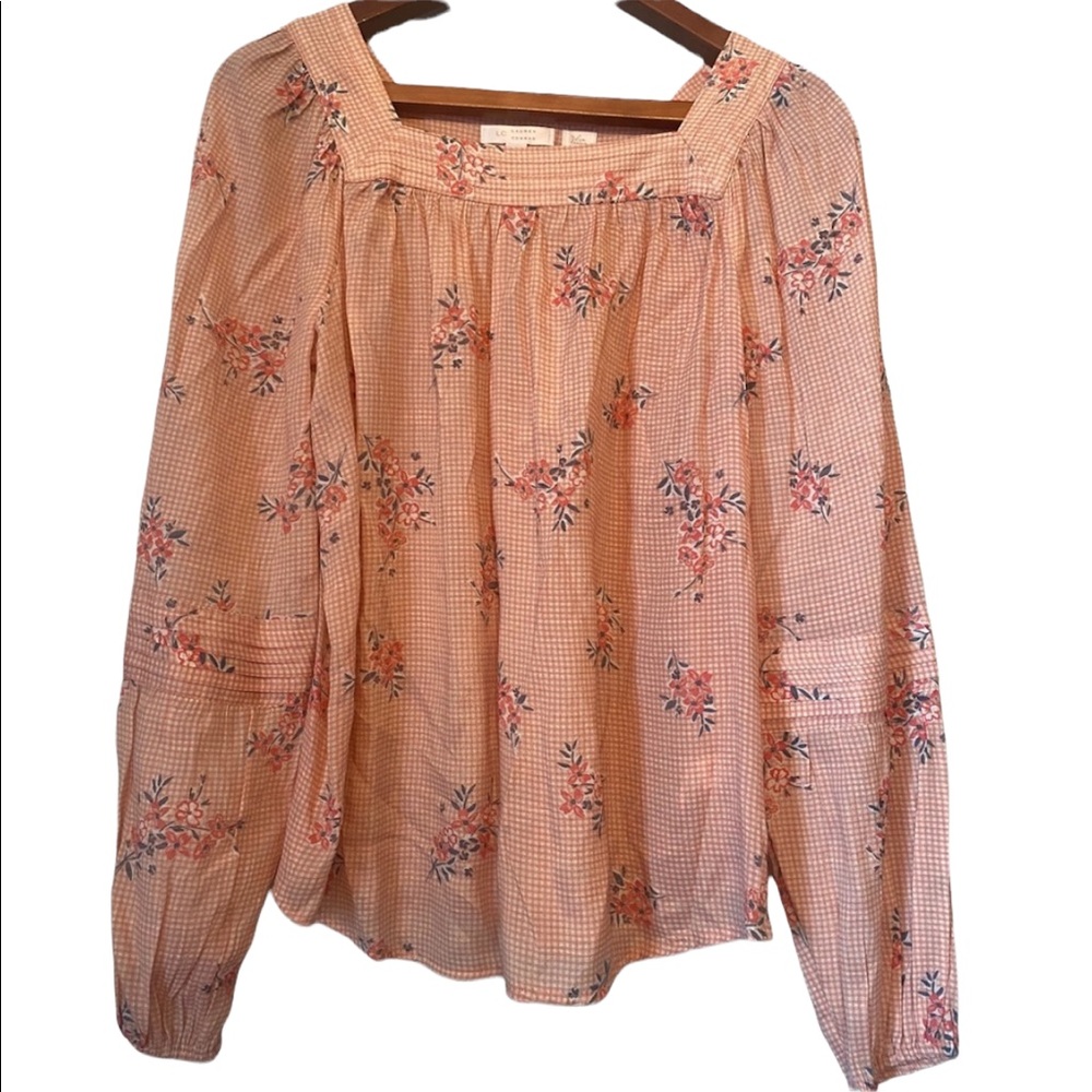 Lauren Conrad Square Neck Peach Floral Long Sleeve Top